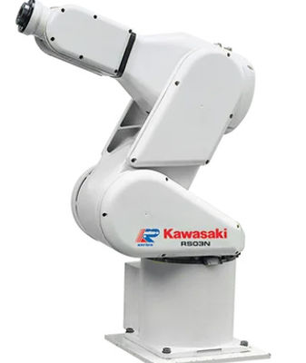 Utilisation du bras robotisé RS003N de Kawasaki pour la manutention, le chargement et le déchargement, le collage